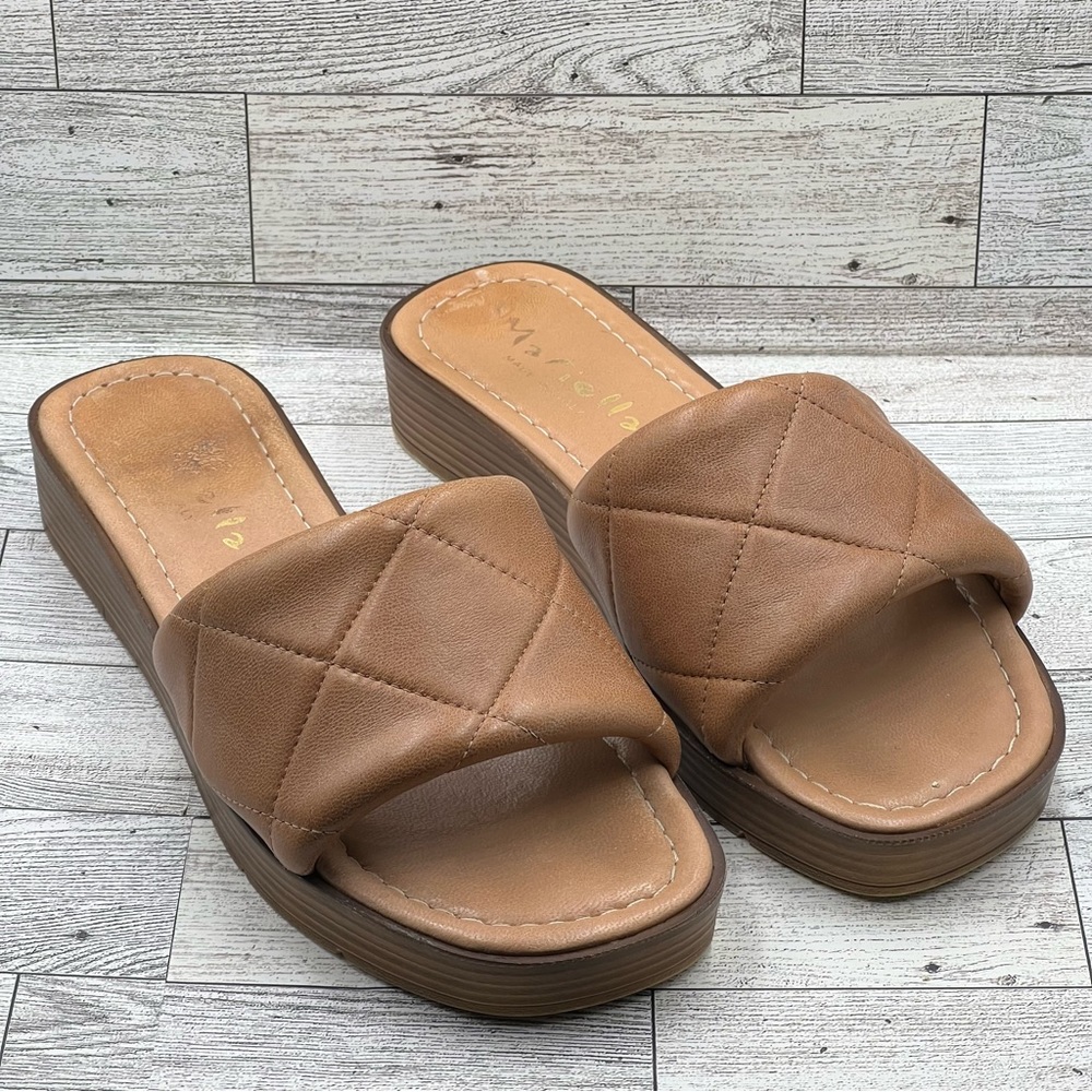 Mariella Slide Sandals  brown leather sock womens shoe Sz.6.5M - Made in Italy